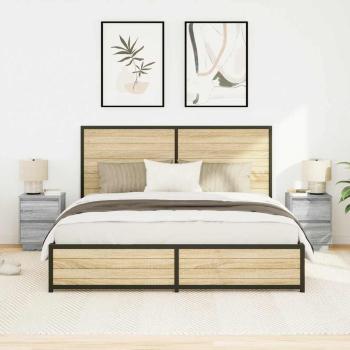 Nachttische mit LED-Leuchten 2 Stk. Grau Sonoma 38x34x50 cm