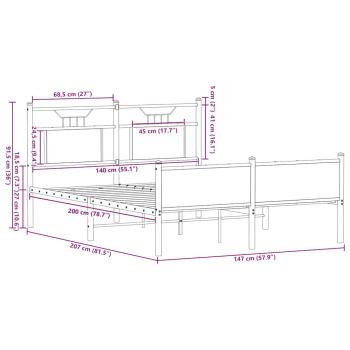 Bettgestell ohne Matratze Räuchereiche 140x200 cm Holzwerkstoff