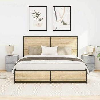 Nachttische mit LED-Leuchten 2 Stk. Betongrau 38x34x50 cm