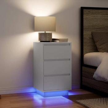 ARDEBO.de - Nachttisch mit LED-Leuchten Weiß 38x34x65 cm