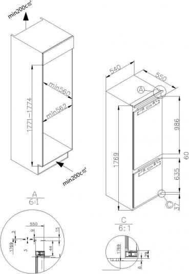 Amica EKGCX 387 902 Einbau-Kühl-/Gefrierkombination, Nischenhöhe: 178 cm, 270 L, Festtür-Technik, elektronische Steuerung, Tür-Offen-Alarm, Inverter Kompressor, weiß (1195042)