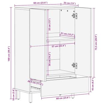 Highboard Braun 60x33x100 cm Massivholz Mango