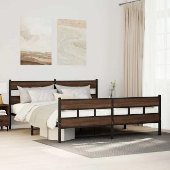 ARDEBO.de - Metallbett ohne Matratze Braun Eichen-Optik 183x213 cm