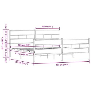 Metallbett ohne Matratze Braun Eichen-Optik 183x213 cm