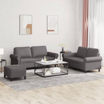 ARDEBO.de - 3-tlg. Sofagarnitur mit Kissen Grau Kunstleder