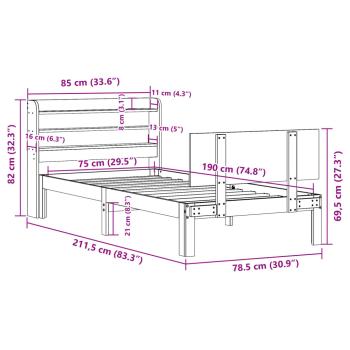 Bettgestell mit Kopfteil ohne Matratze Weiß 75x190 cm
