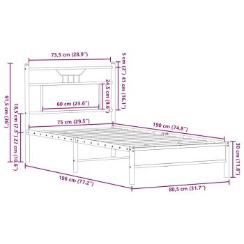 Bettgestell ohne Matratze Räuchereiche 75x190 cm Holzwerkstoff
