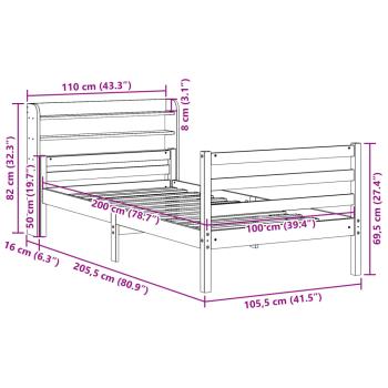 Bettgestell mit Kopfteil ohne Matratze Weiß 100x200 cm