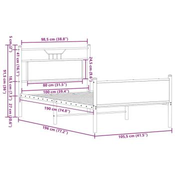 Bettgestell ohne Matratze Räuchereiche 100x190 cm Holzwerkstoff