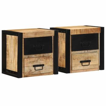 ARDEBO.de - Nachttische 2 Stk. 40x35x40 cm Raues Mango-Massivholz