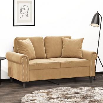 ARDEBO.de - 2-Sitzer-Sofa mit Zierkissen Braun 120 cm Samt