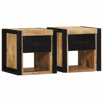 ARDEBO.de - Nachttische 2 Stk. 40x35x40 cm Raues Mango-Massivholz
