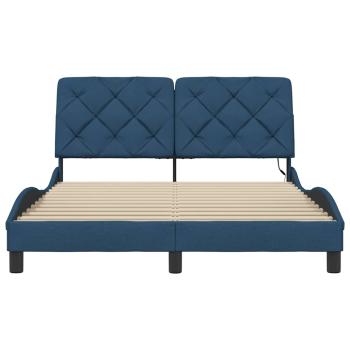 Bettgestell mit LED ohne Matratze Blau 140x190 cm Stoff