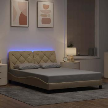 ARDEBO.de - Bettgestell mit LED ohne Matratze Creme 120x200 cm Stoff