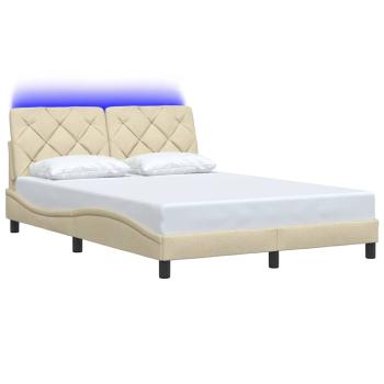 Bettgestell mit LED ohne Matratze Creme 140x190 cm Stoff