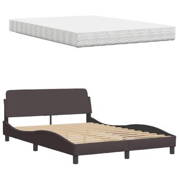 Bett mit Matratze Dunkelbraun 140x200 cm Stoff