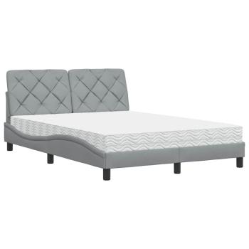 Bett mit Matratze Hellgrau 140x200 cm Stoff