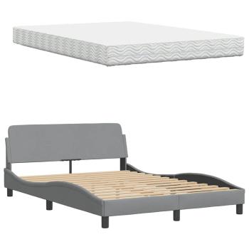 Bett mit Matratze Hellgrau 140x200 cm Stoff