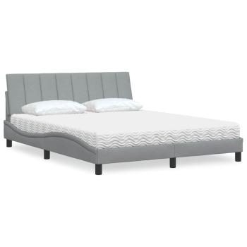 ARDEBO.de - Bett mit Matratze Hellgrau 160x200 cm Stoff