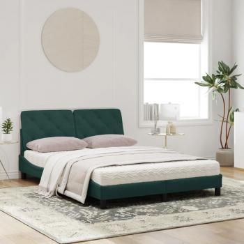 Bett mit Matratze Dunkelgrün 160x200 cm Samt