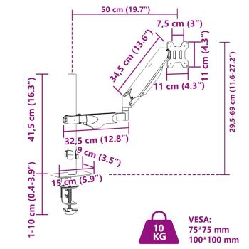 Monitorarm Einzeln für Max 27 Zoll Gasfeder 10 kg