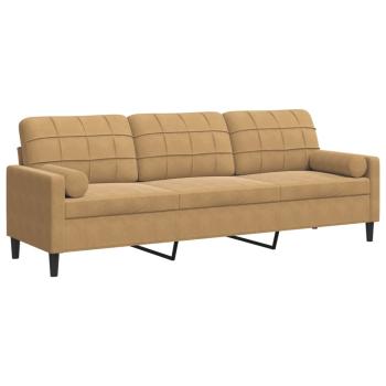 Sofa 3-Sitzer mit Zierkissen Braun 210 cm Samt