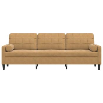 Sofa 3-Sitzer mit Zierkissen Braun 210 cm Samt