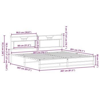 Metallbett ohne Matratze Sonoma-Eiche 200x200 cm
