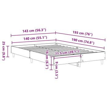 Bettgestell ohne Matratze Räuchereiche 140x190 cm Holzwerkstoff