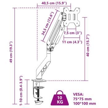 Monitorarm Einzeln für Max 27 Zoll Gasfeder 10 kg