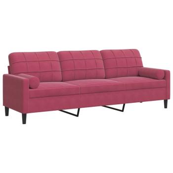 Sofa 3-Sitzer mit Zierkissen Weinrot 210 cm Samt