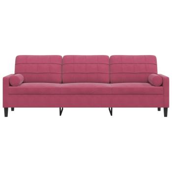 Sofa 3-Sitzer mit Zierkissen Weinrot 210 cm Samt