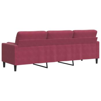Sofa 3-Sitzer mit Zierkissen Weinrot 210 cm Samt