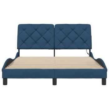 Bettgestell mit LED ohne Matratze Blau 120x200 cm Stoff