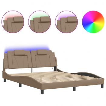 Bettgestell mit LED Cappuccino-Braun 160x200 cm Kunstleder