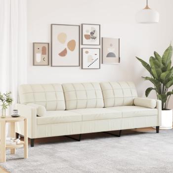ARDEBO.de - Sofa 3-Sitzer mit Zierkissen Creme 210 cm Samt