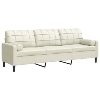 Sofa 3-Sitzer mit Zierkissen Creme 210 cm Samt