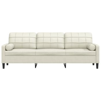Sofa 3-Sitzer mit Zierkissen Creme 210 cm Samt