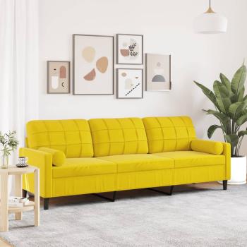 ARDEBO.de - Sofa 3-Sitzer mit Zierkissen Gelb 210 cm Samt