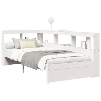 Massivholzbett mit Regal ohne Matratze Weiß 90x200 cm Kiefer