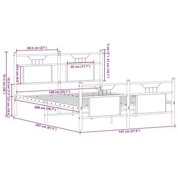 Bettgestell ohne Matratze Räuchereiche 140x200 cm Holzwerkstoff