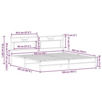Metallbett ohne Matratze Sonoma-Eiche 193x203 cm