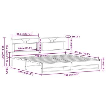 Metallbett ohne Matratze Sonoma-Eiche 193x203 cm