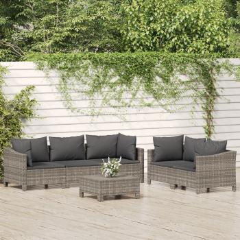 ARDEBO.de - 6-tlg. Garten-Lounge-Set mit Kissen Grau Poly Rattan