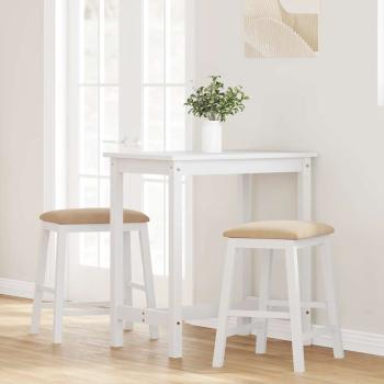 Barstühle mit Kissen 2 Stk. Weiß Massivholz Gummibaum