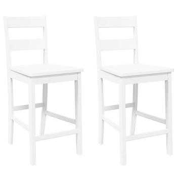 Barhocker 2 Stk. Weiß Massivholz Gummibaum