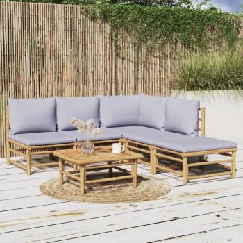 ARDEBO.de - 6-tlg. Garten-Lounge-Set mit Hellgrauen Kissen Bambus