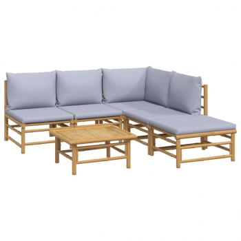 6-tlg. Garten-Lounge-Set mit Hellgrauen Kissen Bambus