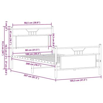Bettgestell ohne Matratze Räuchereiche 90x200 cm Holzwerkstoff