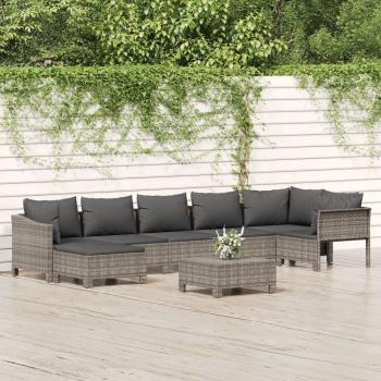 ARDEBO.de - 8-tlg. Garten-Lounge-Set mit Kissen Grau Poly Rattan
